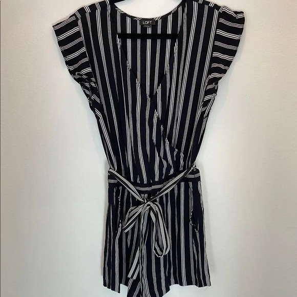 LOFT Pants - LOFT Black and White Striped Romper Jumpsuit Size Small